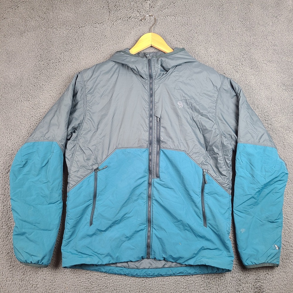 Mountain Hardwear Compressor Hoody Mens Large Gray Blue Insulated Jacket OM7391